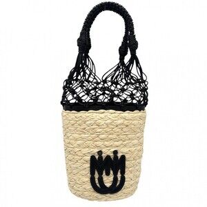 Miu Miu Miu handbag for women, straw bag, beige, black, gold hardware.